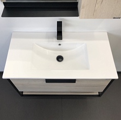 Comforty Тумба с раковиной Бонн 90 (Quadro) подвесная дуб дымчатый – фотография-3